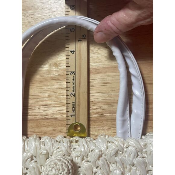 Vintage Mantessa Hand Made Japan Woven Straw Purse Ivory Top Handle Bag - Picture 12 of 15